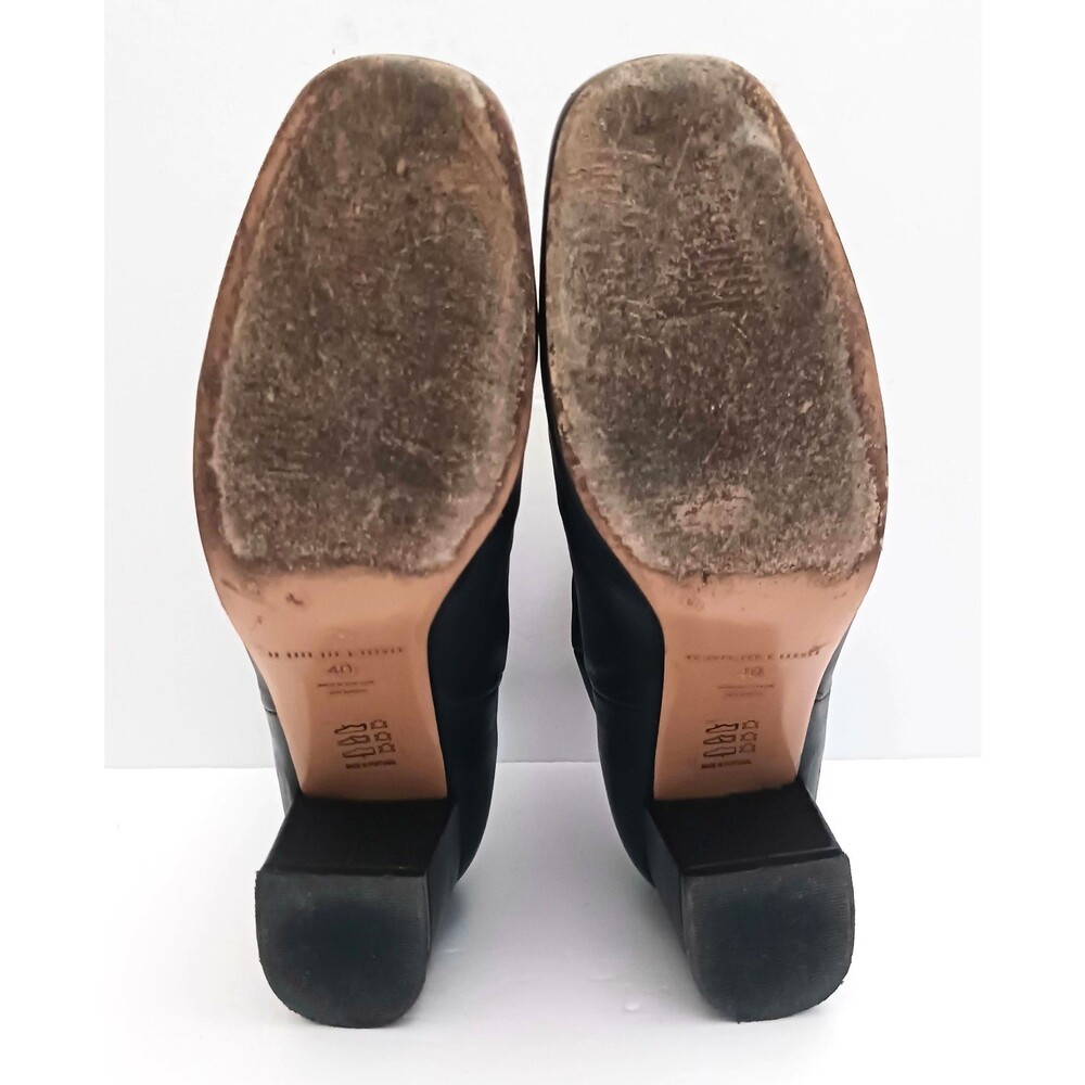 An Hour and A Shower Blk Leather Bootie Gold Studs Zipper Block Heel 40 US 9 - Picture 10 of 11